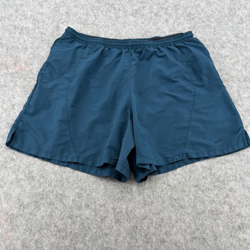 Brooks Mens Teal Blue Running Shorts Athletic Gym Lined Style  see measurements